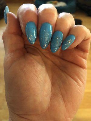 Blue nails with glitter to celebrate my grandson due 7 Apr 22