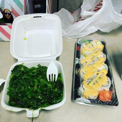 Seaweed salad and California Roll