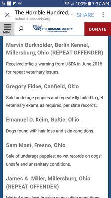 2017 Humane Society's Horrible Hundred Report: note Greg Fidoe of Eagle Cross Kennels