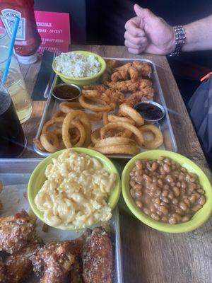 5 tender meal with coleslaw and baked beans. Pictures is also my mac and cheese