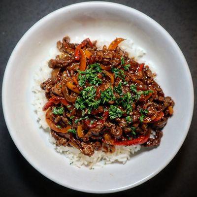 Garam Masala Steak & Peppers with Rice