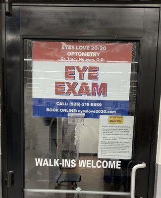 Eye Exam is available inside Walmart!!!!