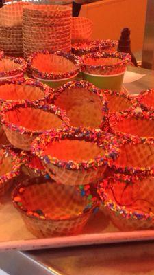 Our new chocolate and sprinkles Waffle Bowls!