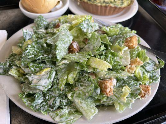 Medium size Caesar salad, comes with roll.