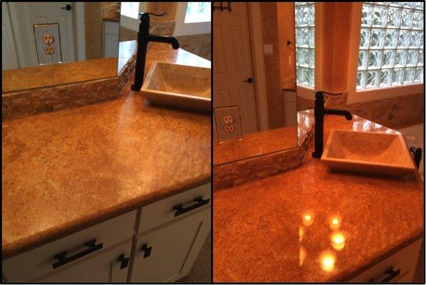 Before and after travertine sink