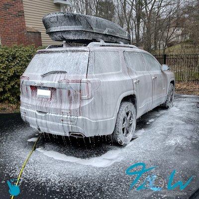 Getting this GMC hyper shine with our mobile car detailing at the comfort of his house.