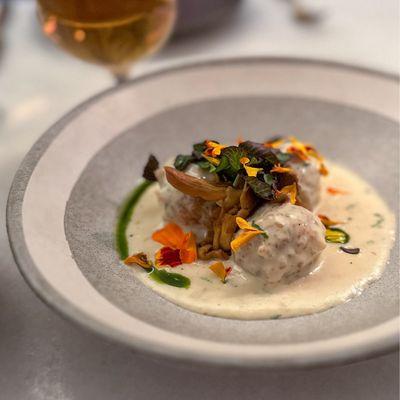 CHICKEN KOFTA Truffle cream, pickled wild mushrooms