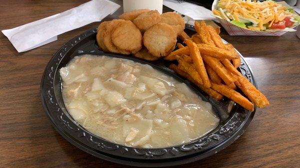 Chicken and Dumplings. If I had seen it first I would never had ordered it, but I'm glad I did.