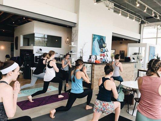 Special yoga event in the main co-working space! Our yoga studio downstairs is just as peaceful.