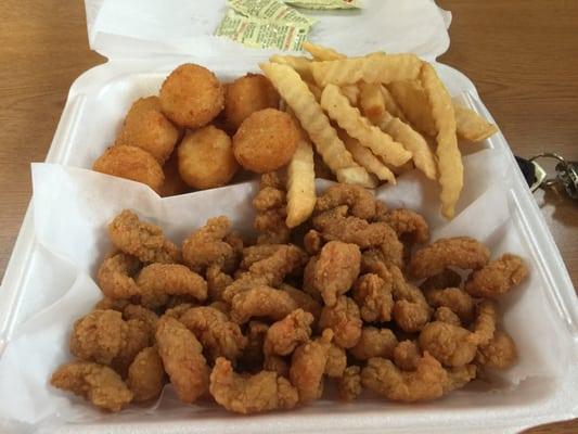 Crawfish bites, fries, and cheese nuggets