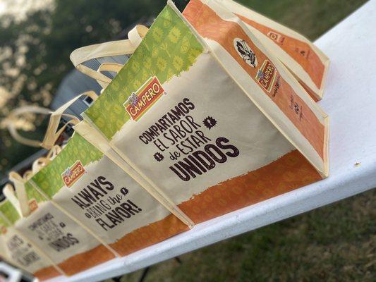 Pollo campero take out bags with food