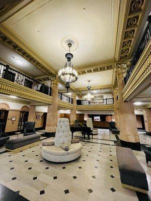 Hotel lobby ~ 13 floors and only the middle elevator goes to the top. 5 Presidents stayed here each time they were in KC ~