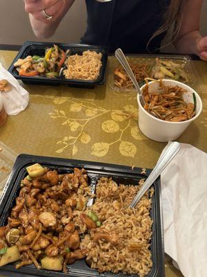 Tastes like $2 Chinese food.   Check out the beautiful dishes they have.     Skip this S$ithole and goto Panda Express.