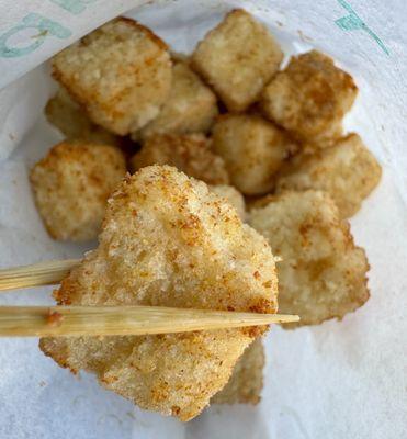 Spicy tofu squares are tasty