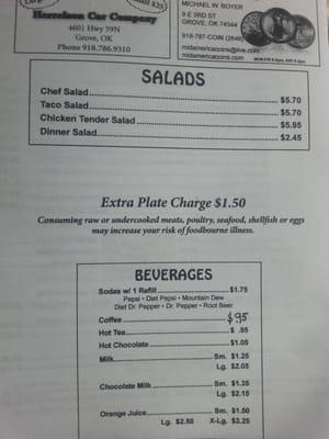 Prices for salads & beverages