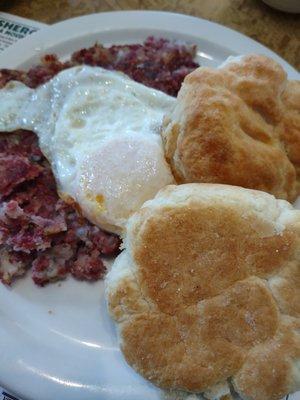 Corn beef hash home made biscuits