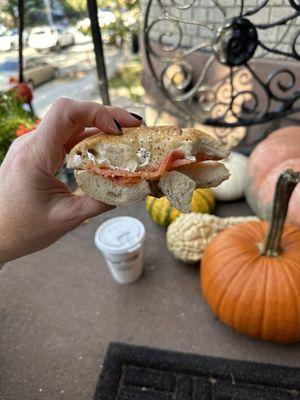 Everything bagel w a light on the cc and salmon so good!