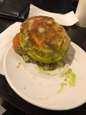 Pesto breakfast sandwich is pretty oily. Stale tasting muffin. Stick to the coffee here.