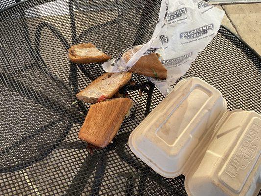 I decided to leave the sandwich on the table out on the patio so everybody could see the shit