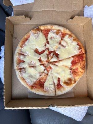 A barely cooked pizza.