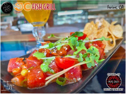 Aloha Friday! Happy Hour- Ahi poke & Stella! "Buggah was winnahs!"