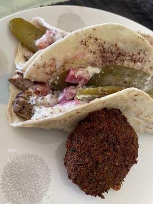 Chicken Shawarma Tacos and Falafel (1 ea)