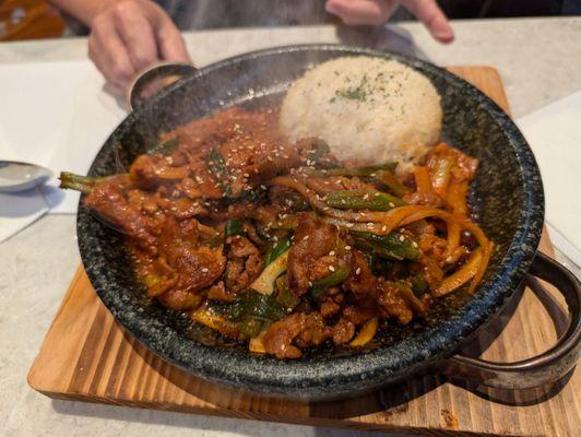 Hot Stone Pot Rice Topped with Spicy Pork