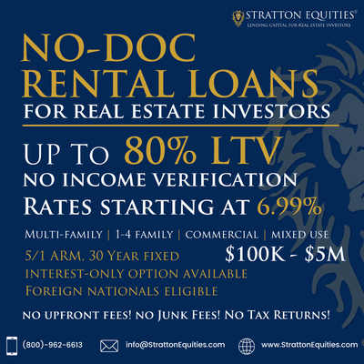 No-Doc Rental Loans starting at 6.99%. Up to 80% LTV