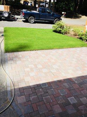 Full front yard installation with paver patio.