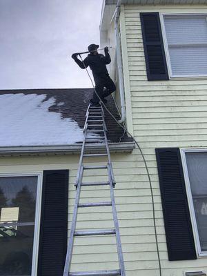 Power washing second floor