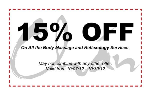 To celebrate our grand opening, we are offering 15% off on all the services. Please print out and bring it along!