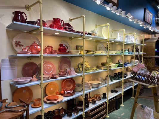 Rainbow wall of ceramics.