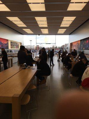 Waiting area inside the Apple Store.