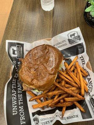 Look at the water bottle for scale. Wow! I didn't waste time taking a picture of my Crazy Burger. But you get the idea...