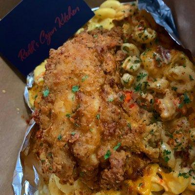 Fried Lobster Tail On Mac & Cheese.