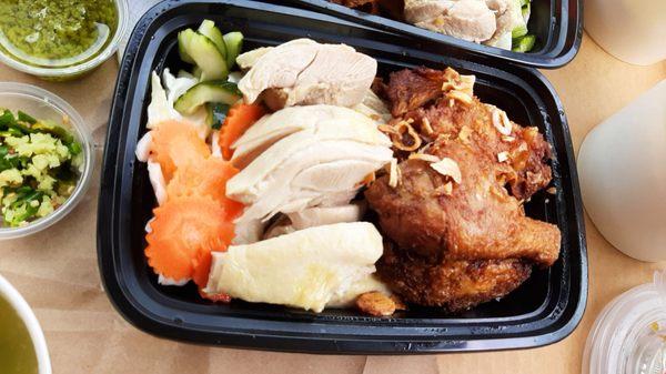 Hainan chicken and Hat Yai fried chicken