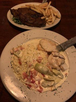 Glazed Lemon Chicken Scaloppini and 14oz Ribeye! Both were delicious!