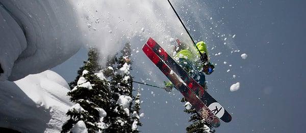 Demo rental skis on the slopes, Vail, CO.