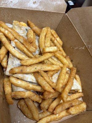 Corned beef quesadilla with fries