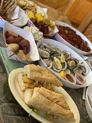 Shrimp Po Boy; order of fresh dozen oysters: 2 Lbs of crawfish and 2 lbs of Snow crab! Incredible lunch