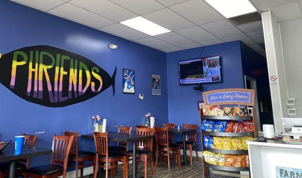 Dining area -- and chips display.