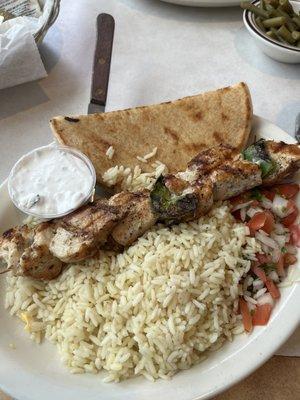 Chicken kabob had decent flavor but the middle pieces were undercooked and still a little raw in the middle...