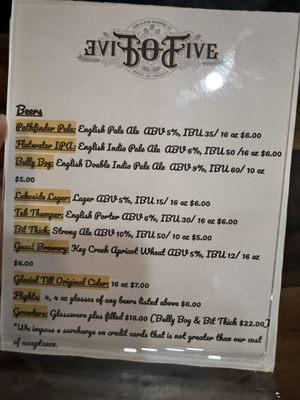 Beer menu