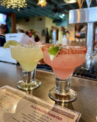 Watermelon Serrano margarita + traditional margarita