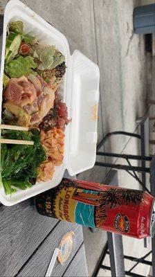 Poke bowl and beer combo