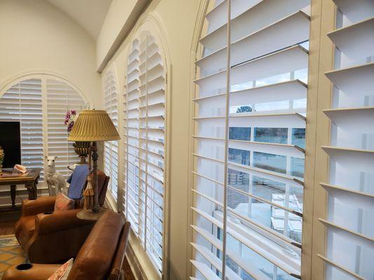 Beautiful premium wood plantation shutter arches!