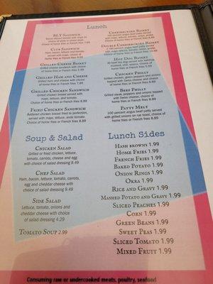 Lunch menu