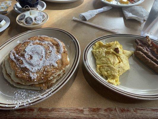 Cinnamon roll pancake platter.