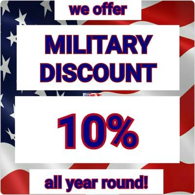 Military discount offered year round 10%