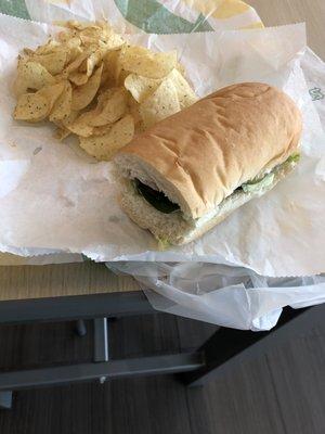 Tuna sandwich with sour cream and onion chips